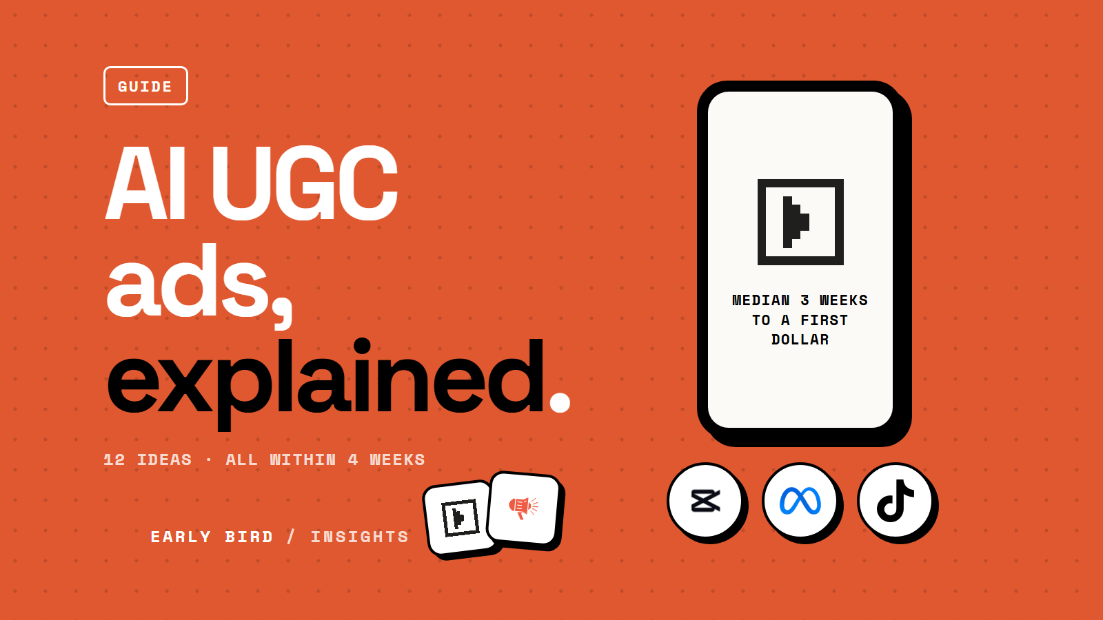A phone showing a video icon with CapCut, Meta and TikTok logos for the AI UGC ads side hustle